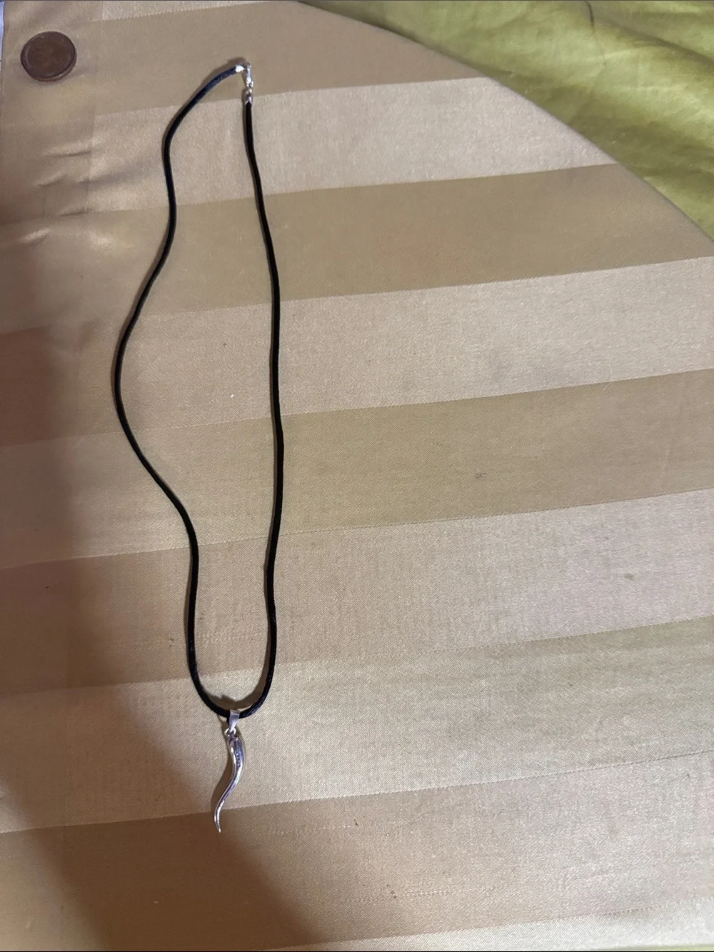 Sterling Silver Horn Pendant Necklace - Black Cord